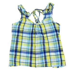 Old Navy Women's Plaid Tank Top Blue Yellow Green Size M